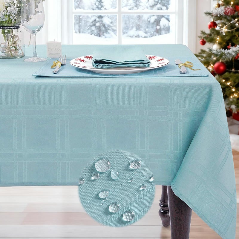 JUCFHY Tablecloth Rectangle 60Ã—104 Soild Plaid Jacquard Table Cloth, Waterproof Elegance Contemporary Woven Decorative Tablecloths, Spillproof Wrinkle Resistant Holiday Table Cover, Turquoise - Image 1